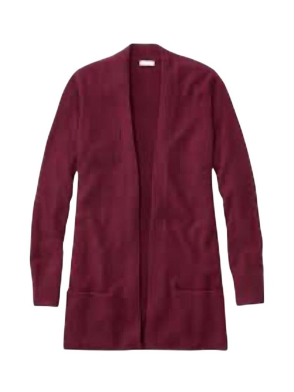 LL Bean Burgundy wine 100% Cashmere Open Front long line Cardigan Sweater Size L